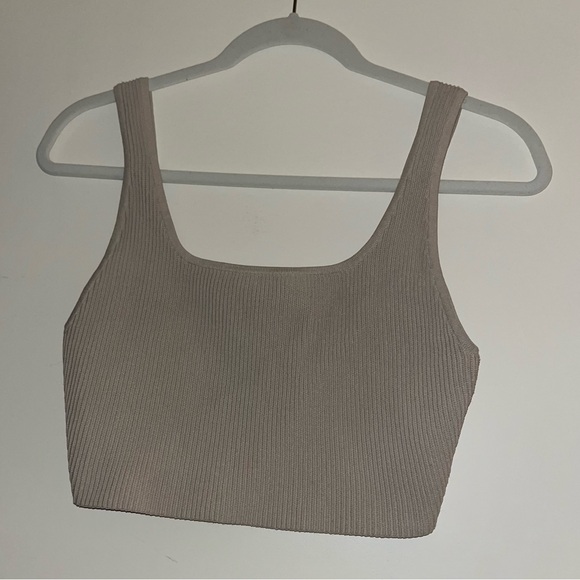 Babaton Sculpt Knit Squareneck Cropped Tank - Matte Pearl - Picture 2 of 5